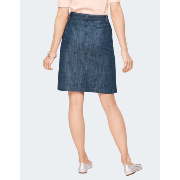 Talbots Embroidered Daisy A-Line Skirt Chambray Blue 8P - Picture 12 of 13